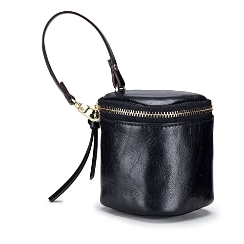 Geldbörse für Damen Mini-Handtasche, rot, Kopfhörer-Eimertasche, weiches Leder, kleines Design Kleine Damengeldbörse (Farbe : Black, Size : 8x8x8cm)