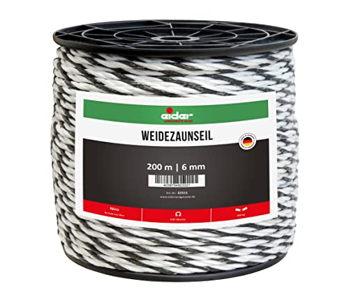 Weidezaunseil, 5 mm Ø, weiß/schwarz - 200 m Rolle - gut sichtbare Farbgebung - ideal für Pferde, Rinder & Ponys - Made in Germany (1 Rolle)
