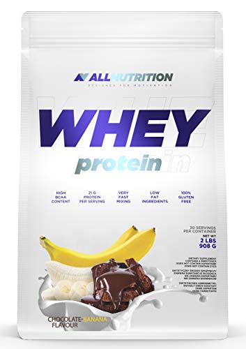 ALLNUTRITION Whey Protein 908g 1er pack Eiweißpulver Molkenproteinpulver Muskelaufbau mit Verzweigte Aminosäuren BCAA (Chocolate Banana)