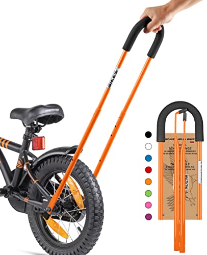 Prometheus Schubstange - Schiebestange Haltestange für Kinderfahrrad - Achsmontage - verstellbare Fahrrad Lernhilfe in Orange Edition 2024
