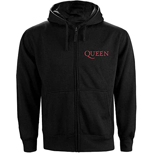 Rockoff Trade Herren Queen Classic Crest Zip (Back Print) Kapuzenpullover, Schwarz (Black Black), Large