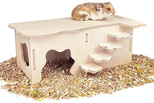 xingzhi Hamster Holzhäuser mit Stufen, Hamsterversteck, Mehrkammerraum für Hamster, syrische Mäuse, Rennmäuse, Maus, Zwerg (L)