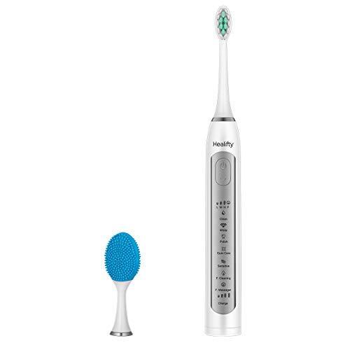 Healifty Elektrische Zahnbürste - Angetriebene Silikon Gesichtsreinigungsbürste 2 in 1 USB Kabelloses Laden - Ultraschall Rotation - Wasserdicht mit Smart Timer