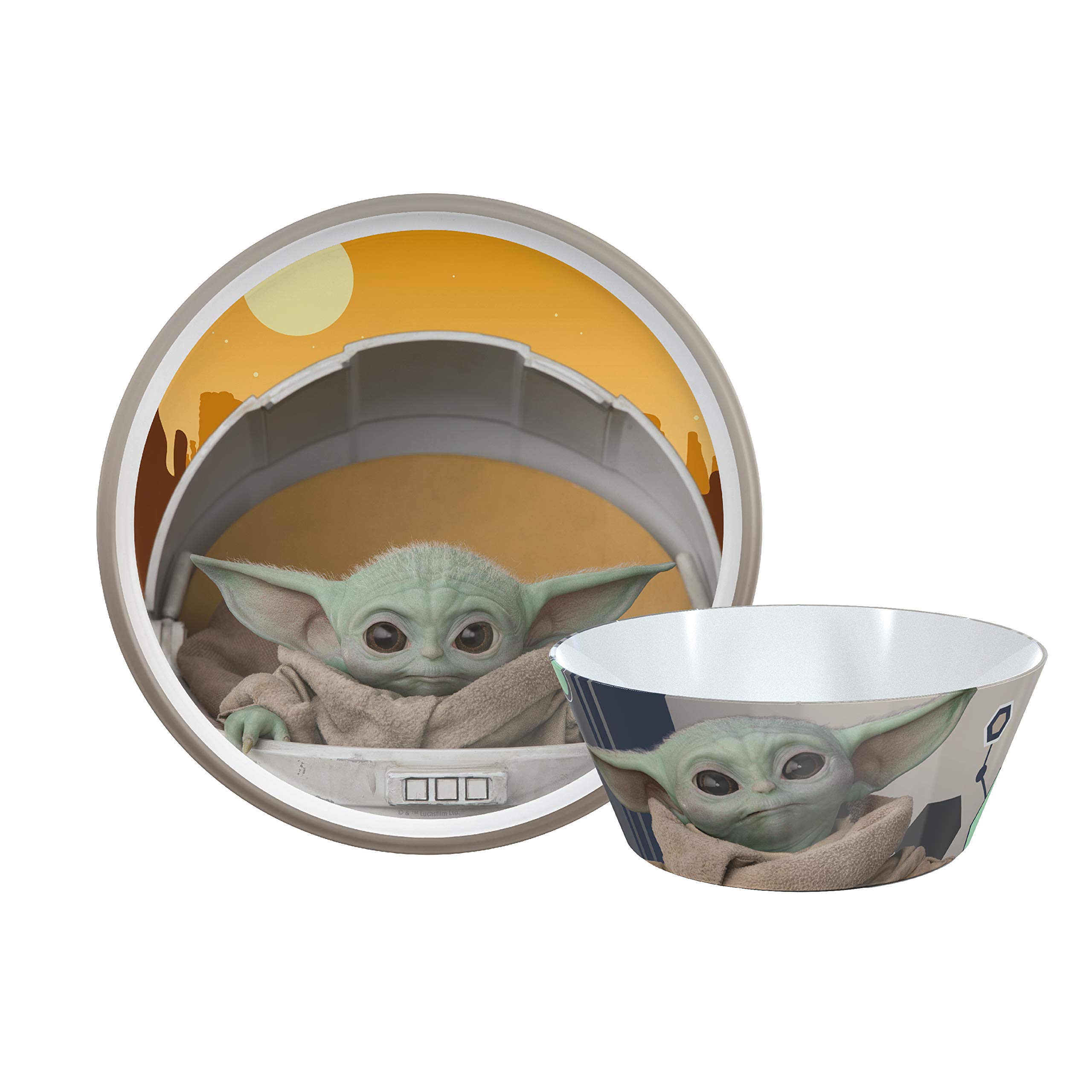 Zak Designs Star Wars Das Mandalorian Geschirr-Set beinhaltet Teller und Schale, aus strapazierfähigem Melamin und perfekt für Kinder (Baby Yoda, Grogu, 2-teiliges Set, BPA-frei)