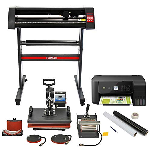 MonsterShop PixMax Kombi 5in1 Schwingpresse T-Shirtpresse Hitzepresse Transferpresse Tassenpresse Mützenpresse Tellerpresse inkl. PixmaxSchneideplotter Folienplotter Plotter Sublimations Drucker