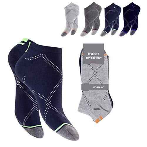 Trendyshop365 12 Paar Sneaker-Socken für Herren und Jungen Füßlinge Baumwolle Sportsocken schwarz grau blau (Größe 43-46)