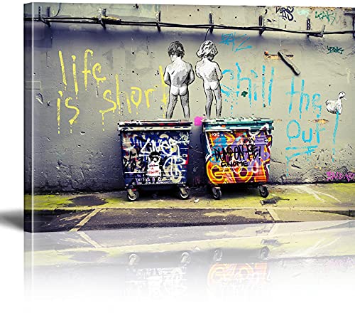 Banksy Bilder Leinwand Life is Short Graffiti Street Art Leinwandbild Fertig Auf Keilrahmen Kunstdrucke Wohnzimmer Wanddekoration Deko XXL 40x70cm