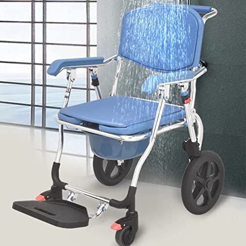 Duschstuhl Rollstuhl Rollstuhl für ältere Menschen und Behinderte - Faltbarer Toilettenstuhl mit Armlehnen, Rollen und Transportfunktion