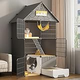 Großer Katzenkäfig mit Katzentoilette, Katzengehege mit 2/3 Ebenen, DIY-Katzenlaufstall, Haustierlaufstall mit Dichtem Metalldraht, Katzenhaus, für 1-3 Katzen ( Size : A-29.5*15.4*55.9"/75*39*142cm )