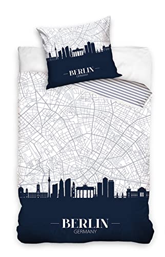Berlin Bettwäsche Bettbezug 135x200 80x80 Baumwolle · Souvenir Städte Bettwäsche-Set für Teenager, Erwachsene · 2 teilig · London New York Paris