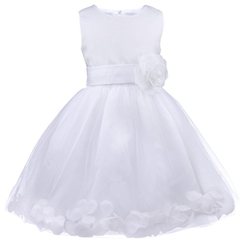 TiaoBug Mädchen Festliche Kinder Kleider Blumenkinder Kleid Festkleid Hochzeits Kommunionkleid Prinzessin Kleid Taufkleidung gr 92-164 Weiß 164