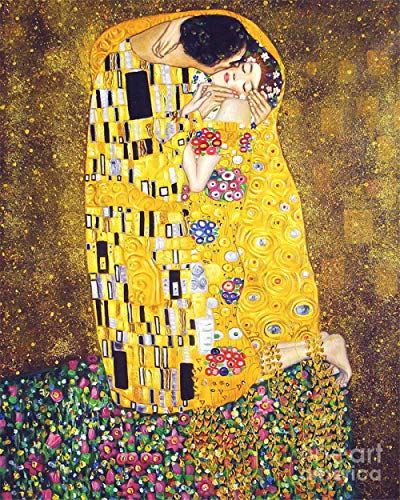 YANCONG DIY Ölgemälde Malen Nach Zahlen Der Kuss Von Gustav Klimt Berühmte Ölgemälde 70X80Cm Haben Rahmen