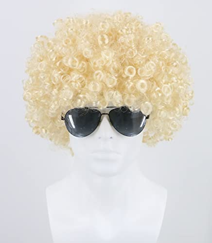 LeMarnia Afro Kurze Perücke Unisex 70er Jahre Halloween Kostüm Party Hippie Perücken (Blonde)