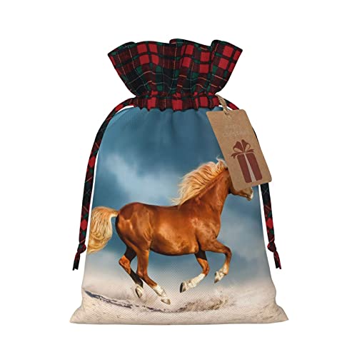 Rotes Runing Horse 2 Stück Weihnachtsgeschenktüten mit Kordelzug als Geschenk für Weihnachtsgeschenke, Partydekoration