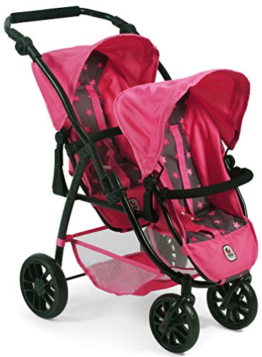 Bayer Chic 2000 689 82 Tandem-Buggy Vario, Zwillings-Puppenwagen, Sternchen pink
