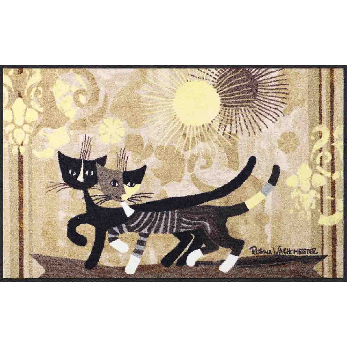 Rosina Wachtmeister Passeggiata Fußmatte 75 x 120 cm Türmatte Schmutzfangmatte Fußabtreter Flur-Läufer Wohn-Teppich Katzen bunt