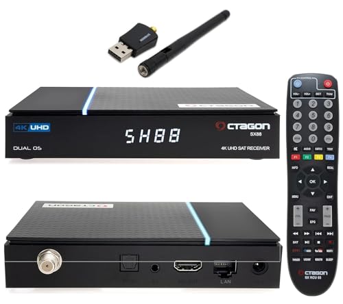 OCTAGON SX88 V2 4K UHD S2+IP 1xDVB-S2 E2 Linux Smart TV Sat Receiver + 600Mbit WLAN, Multiboot SW: Define OS + E2 Linux, H.265, Sat to IP, Kartenleser, Multiroom, YouTube, Mediathek, Webradio