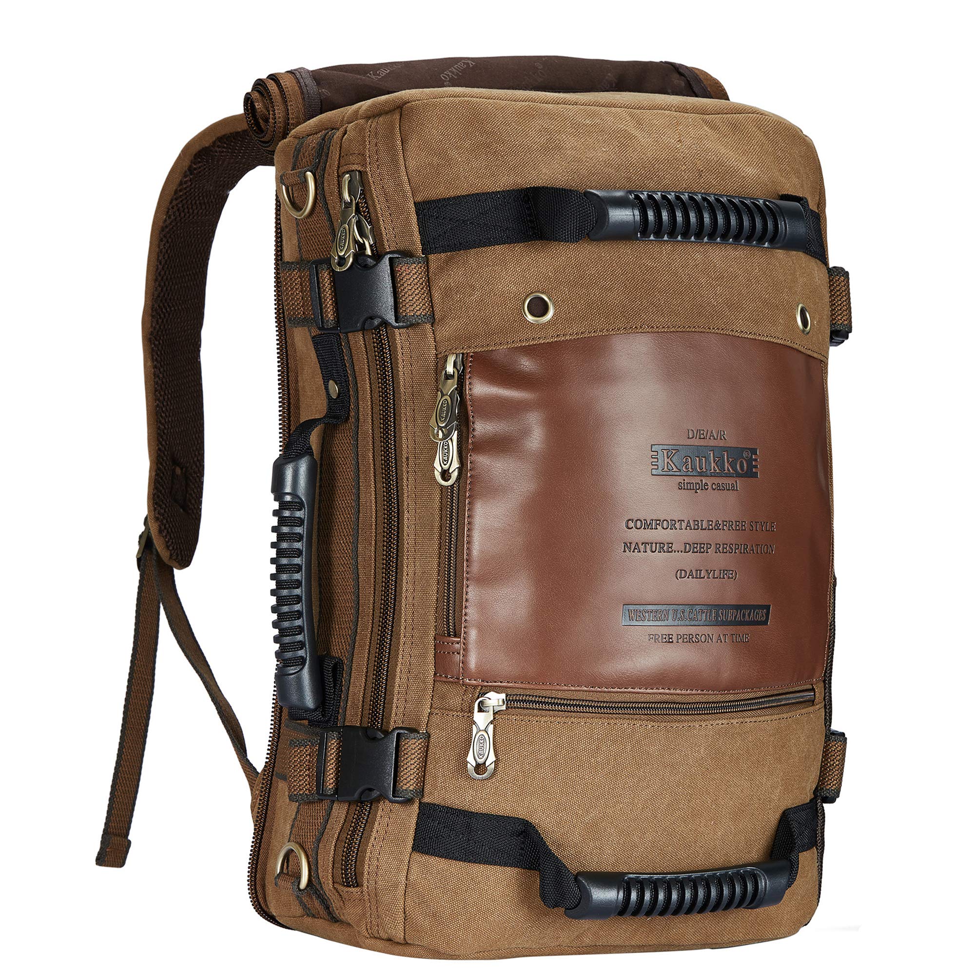 KAUKKO Canvas Leder Messenger Bag Vintage Schultertaschen Reisepack für Herren, khaki, Einheitsgröße, Laptop