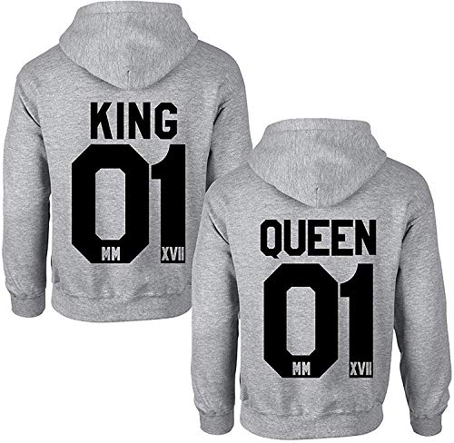 Couples Shop King Queen Hoodie Pullover Set für Paare (Herren King, Grau S)