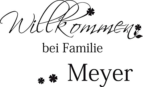 GRAZDesign Wandtattoo Flur Willkommen bei Familie Name, Wandsticker Flur und Diele, Eingang, Wandtattoo Sprüche Wandsprüche, Sticker Aufkleber modern, selbstklebend - 82x50cm / 070 schwarz