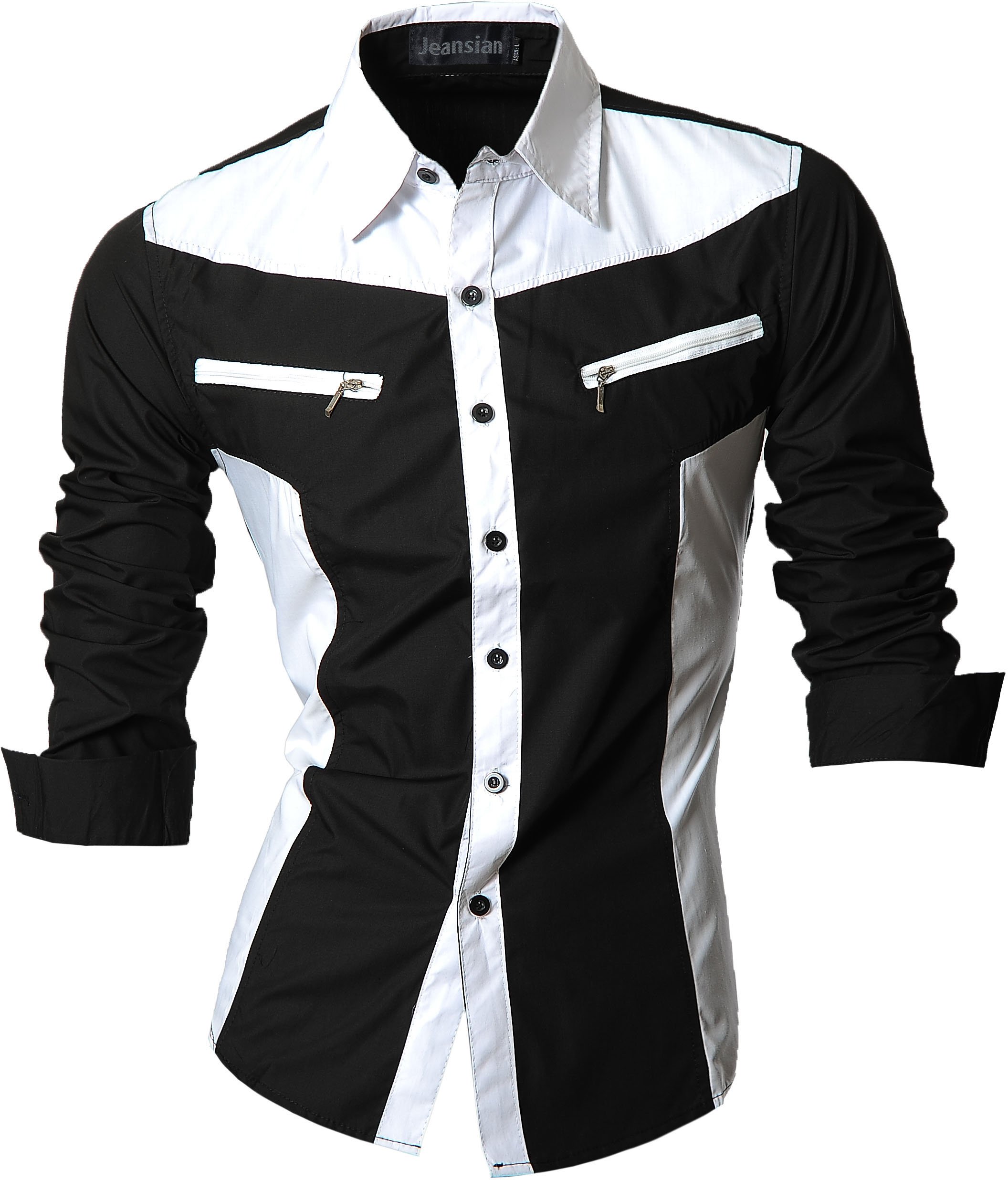 jeansian Herren Freizeit Hemden Shirt Tops Mode Langarmshirts Slim Fit Z018 Black M