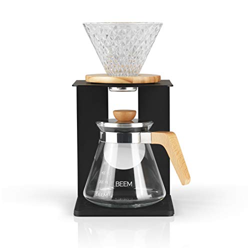 BEEM Pour Over Kaffeebereiter Set - 4 Tassen | Classic Selection | 4-teilig | Glas-Handfilter in Diamantoptik | Größe 2 | 0,5 l Glaskanne inkl. Deckel | Silikonunterlage
