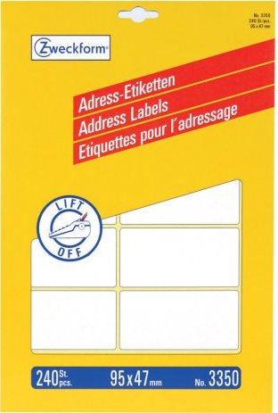 Avery Zweckform - Permanent-Adressklebeetiketten - weiß - 95 x 47 mm - 240 Etikett(en) (20 Bogen x 12) (3350)