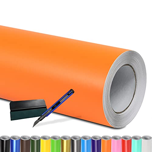 Folindo® Autofolie Orange Matt (15€/m²) | 100 x 152 cm | + Rakel & Cutter | Selbstklebende Luftkanal Folie zur Auto Folierung | Blasenfrei