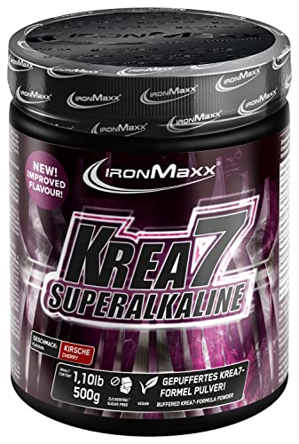 IronMaxx Krea7 Superalkaline Kreatin Pulver, Geschmack Kirsche, 500 g Dose (1er Pack)