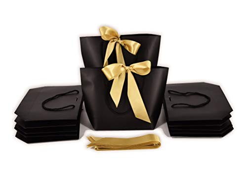 HUAPRINT 12 Packungen schwarze Geschenktüten mit Griffen, mittelgroß, 28x9.9x20.9 cm, Papiertüten, Einkaufstaschen, Handelstaschen, Merchandise-Taschen, Feier, Urlaub