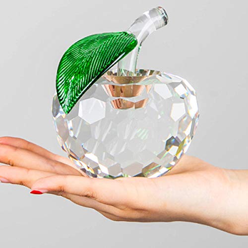 3D klare Kristall Faced Apple Figuren Ornament Glas Obst Briefbeschwerer Weihnachtsgeschenk für Männer & Frauen, Office Home Decor (40MM #) - 10cm Kristallblätter