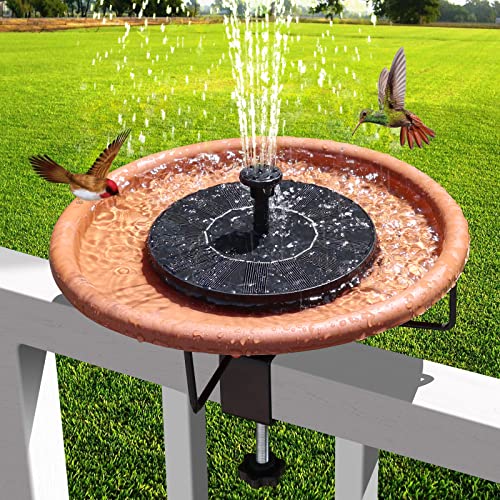 Solar Vogeltränke Brunnen, Vogeltränke Schüssel mit Solar Springbrunnen Pumpe, Solarbetriebener Wasserbrunnen Combo Set mit 5 Wassersprüharten für Outdoor Garten Hof Terrasse Rasen