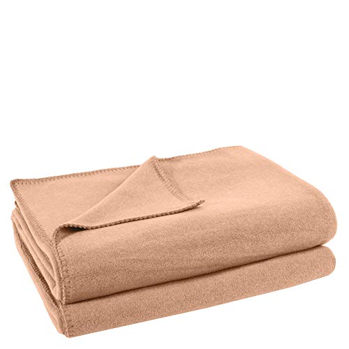 Soft-Fleece-Decke - Polarfleece-Decke mit Häkelstich - flauschige Kuscheldecke - 180x220 cm - 040 sand - von 'zoeppritz since 1828'