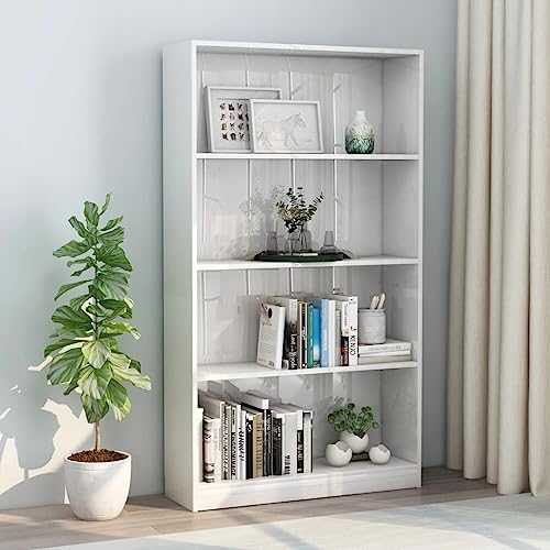 QZZCED Dekoratives Regal Wohnzimmerregal Bücherschrank Büro-Bücherregal Bücherregal 4 Fächer Hochglanz-Weiß 80x24x142 cm Holzwerkstoff für Arbeitszimmer, Schlafzimmer, Wohnzimmer