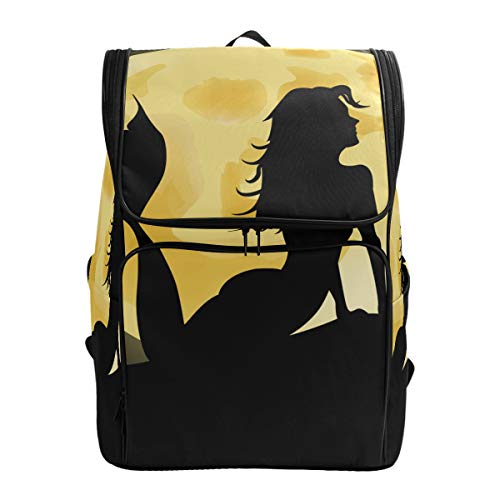 Fantasazio Rucksack mit Meerjungfrau im Vollmond Muster für Laptop Outdoor Reisen Wandern Camping Rucksack, lässig, groß