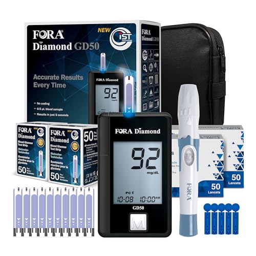 FORA Diamond GD50a Blutzuckermessgerät (mg/dl) mit 110 Blutzuckerteststreifen, und 110 Lanzetten für Diabetes zur Blutzucker-Selbstkontrolle