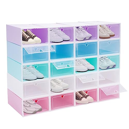 Ethedeal Schuhboxen,20 Set Organizer Boxen mit Deckel, Kunststoff Weiße Schuhkarton Faltbar, für Eine Vielzahl von Schuhen, PP Kunststoff(Bunt)