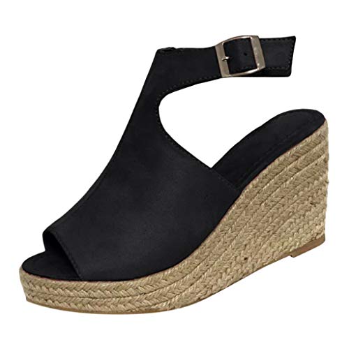 Sandalen Damen Mode Solid Wedges Casual Schnallenriemen Schuhe (37,1Schwarz)