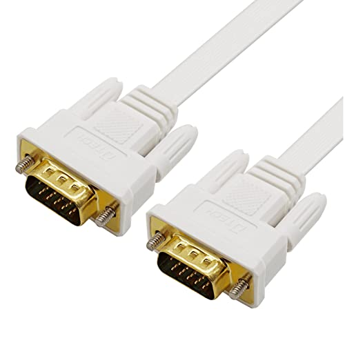 DTech Dünnes VGA-Kabel, extra lang, flach, VGA-Stecker auf Stecker, 15-polig, Computer auf Monitor, 1080p, hohe Auflösung, 20 m, Weiß