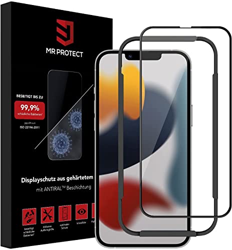 Arktis MR PROTECT Displayschutzglas kompatibel mit iPhone 12 Pro Antimikrobiell beseitigt 99%+ der Oberflächenbakterien(1), Schutzglas [Full Cover] Vorderseitenschutz, Anti-Fingerprint