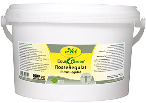 cdVet Naturprodukte EquiGreen RosseRegulat 1 kg - Pferde - Ideal für stark rossende Stuten - Ergänzungsfuttermittel - mit Möchspfeffer und Grünhafer - ausgewogene Zusammensetzung - Gesundheit -