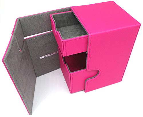 docsmagic.de Premium Magnetic Tray Box (100) Pink + Deck Divider - MTG - PKM - YGO - Kartenbox Rosa