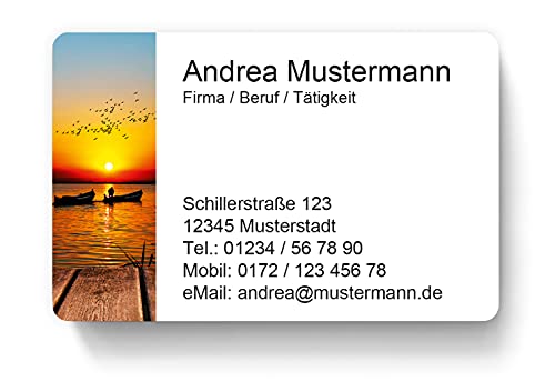 100 Visitenkarten, laminiert, 85 x 55 mm, inkl. Kartenspender - Steg Sonnenuntergang