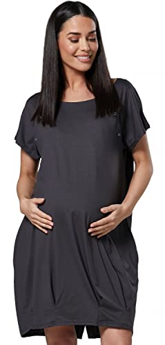 HAPPY MAMA Damen Umstandsentbindung von Haut zu Haut Nachthemd 097 (Graphit, 44-46, XL)