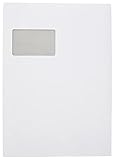 Idena 10251 - Faltentasche, DIN C4, mit 2 cm Bodenfalte, 120 g/m², haftklebend, mit Fenster, 100 Stück, FSC-Mix, weiß