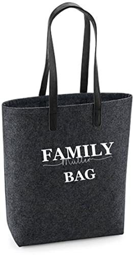 Filztasche Damen-Tasche mit Motivdruck | Bedruckt und Personalisiert | Shopper Geschenk Handtasche Einkaufstasche Mama Oma (Dunkelgrau FAMILY BAG)