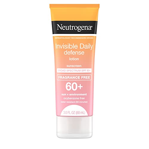 Neutrogena Invisible Daily Defense Fragrance-Free Sunscreen Lotion, Broad Spectrum SPF 60+, Oxybenzone-Free & Water-Resistant, Sun & Environmental Aggressor Protection, 3.0 fl. Oz