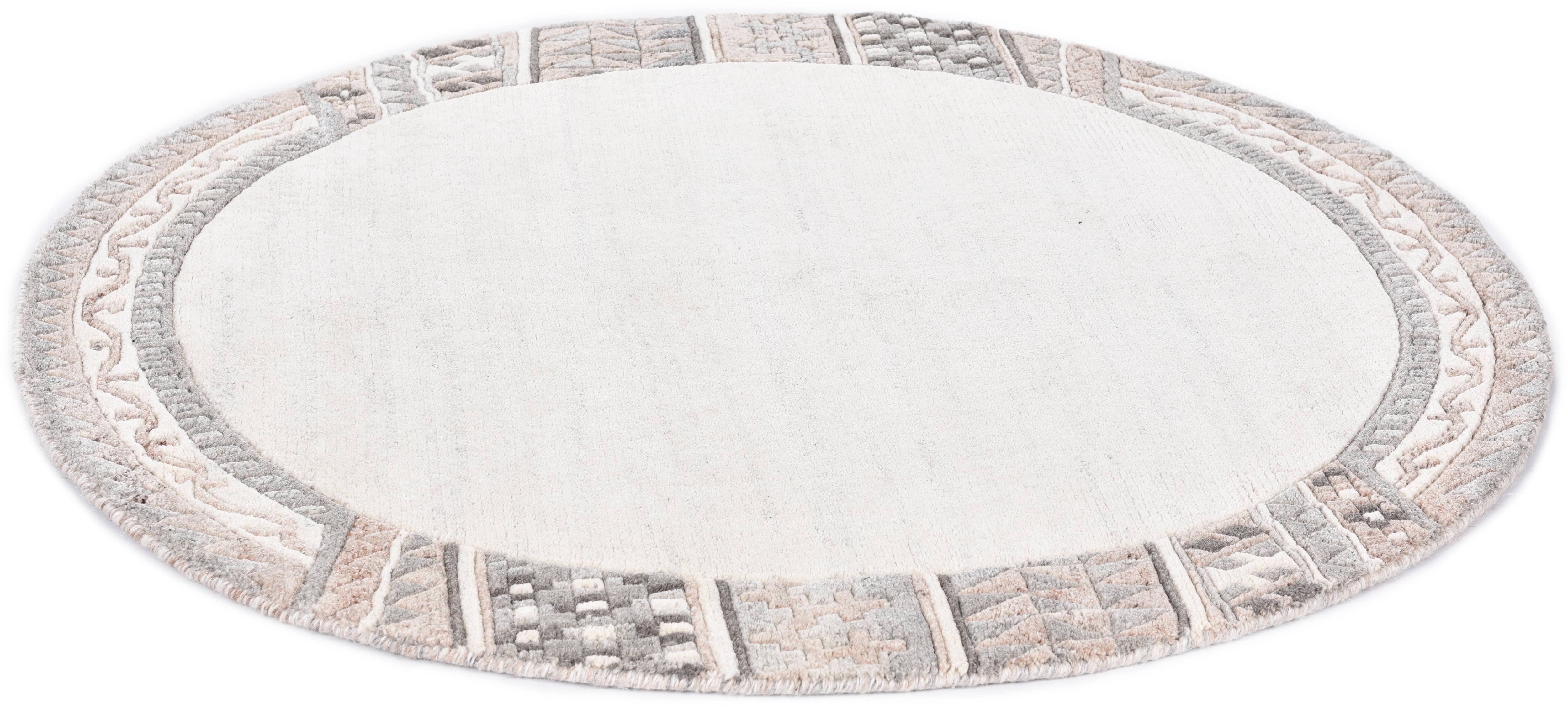 THEKO Wollteppich Royal Natur 6030, rund, 14 mm Höhe, reine Wolle, handgetuftet, mit Bordüre, Wohnzimmer