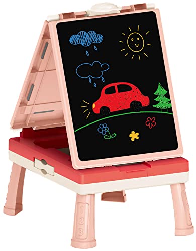 Luna Tafel Kreide Whiteboard Standtafel Tischtafel pink mit Spielplänen und Zubehör