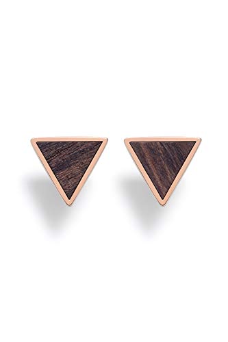 KERBHOLZ Holzschmuck – Geometrics Collection Triangle Earring, Damen Ohrring geometrisch, kleine Ohrstecker mit Dreieck aus Naturholz, roségold (8,5mm x 7,5mm)